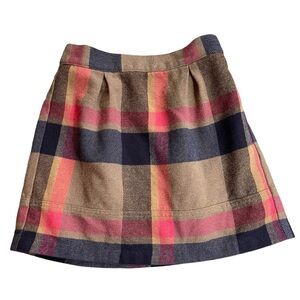 Lands’ End Kids girls size 7-8 tan, red, and black tartan knee length skirt